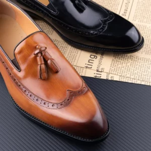 New Style Business Men Loafers Shoes Genuine Cowhide Handmade Sewing Casual Formal Wedding Party Slip on Pointed Dress Shoes Man - Image 3
