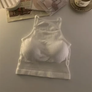 Korean Version Women Tank Tops Thread Solid Casual Fashion Crop Top with Chest Pad Stripe Sleeveless Outer Wear Basic Camisole - Image 4