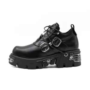 2025 New Dark Punk Style Woman Gothic Flame Carved Vintage Rock Boots Leather Shoes Metal Niche Low Top Platform Shoes - Image 2