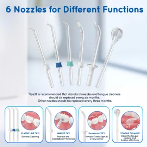 Home Water Flosser, 600 ml Large Capacity,10 Adjustable Pressures,6 Home Nozzles Professional Oral Irrigator for Teeth Clean - Image 4