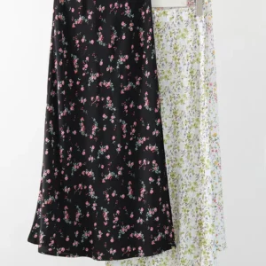 Streamgirl Slit Floral Long Skirts For Women Summer Elegant Straight White Chiffon Maxi Skirt Women's Flower Skirt Long Black - Image 5