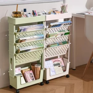 Simple Mobile Versatile Storage Rack on Wheels for Books Documents Home Office Classroom Flexible Moving Shelf - Image 3