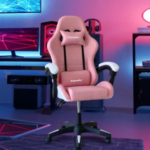 Pink gaming chair for girls computer chair height adjustable comfortable office chair with headrest lumbar pillow Swivel Chair - Image 1