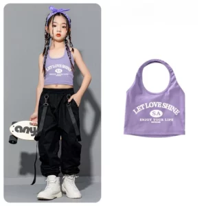 2025 Summer Girls Dance Tee Cool Modal Sleeveless T-shirts Short Design - Image 2