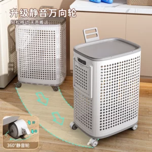 Large Laundry Hamper for Home Seasonal Clothes Storage Basket Bathroom Organizer High Capacity Laundry Basket with Mute Wheels - Image 2