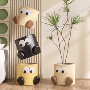 Artistic Cartoon Flower Vase, Large Ceramic Planter for Real Plants, Faux Greenery Home Decor, Modern Side Table Floor Decor - Image 4
