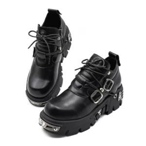 2025 New Dark Punk Style Woman Gothic Flame Carved Vintage Rock Boots Leather Shoes Metal Niche Low Top Platform Shoes - Image 4