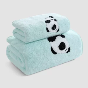 Cartoon Family Shower Towels, Panda Style, Coral Fleece, Absorbent, Hanging, Hand, Hair, Face, Bath Towel Set, Bathroom, 2Pcs - Image 4