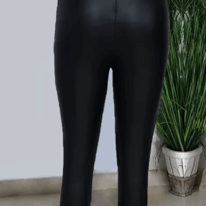 Ladies fashionable faux leather elastic pants - warm and comfortable with fleece lining elastic waistband perfect choice for - Image 6