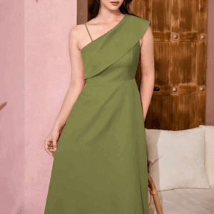 Rafiah Women's Summer Long Dress 2025 Fashion Simple Solid Color Sleeveless One-Shoulder Midi Casual Shift Dresses - Image 4