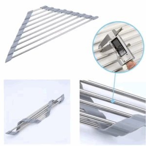 Roll Up Triangle Dish Drying Rack Kitchen Sink Organizer Corner Over the Sink Sponge Rag Holder Foldable Stainless Steel Drainer - Image 3