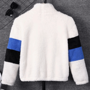 Autumn And Winter Boys Cute Cold And Warm Plush Color Contrast Panel Zipper Jacket Coat For Daily Casual Birthday Party Clothing - Image 5