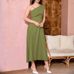 Rafiah Women's Summer Long Dress 2025 Fashion Simple Solid Color Sleeveless One-Shoulder Midi Casual Shift Dresses - Image 5