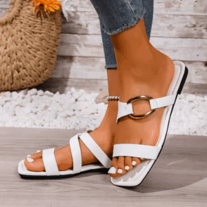 Plus Size Flip Flops Summer New Square Toe Open Toe Cutout Metal Buckle Soft Sole Non-slip Wear-resistant Flats - Image 2