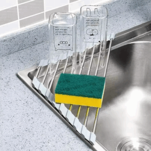 Roll Up Triangle Dish Drying Rack Kitchen Sink Organizer Corner Over the Sink Sponge Rag Holder Foldable Stainless Steel Drainer - Image 7