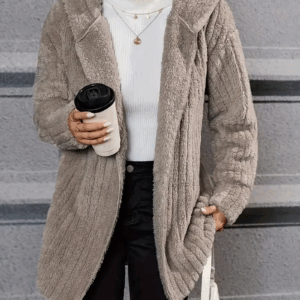 GIBSIE Plus Size Solid Plush Hooded Long Sleeve Jacket Women Autumn Winter Fashion Open Front Warm Casual Outwear Female Coat - Image 4