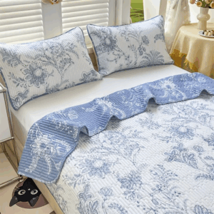 3pcS Ultra-soft wavy quilted floral printed bed cover multi-piece set (1 bed cover +2 pillowcases, no pillow core) - Light, - Image 7