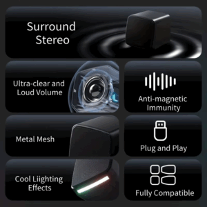 Computer Speakers, Mini Speaker with Cool Lights and Stereo Sound 6W USB Powered 3.5 mm AUX-in Portable Speaker for Computer, La - Image 3