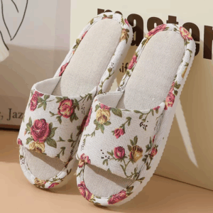 Linen Slippers for Women Summer Indoor Home Sweat-Absorbent Home Non-Slip Spring & Fall All Year Round Home Floor Cotton and Linen Slippers - Image 2