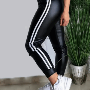 Ladies fashionable faux leather elastic pants - warm and comfortable with fleece lining elastic waistband perfect choice for - Image 5