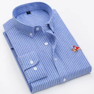 Plus Size Stripe oxford Fabric Excellent Comfortable Slim Fit Button Collar Business Men Casual Long sleeves Shirts Tops CS123 - Image 4