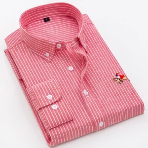 Plus Size Stripe oxford Fabric Excellent Comfortable Slim Fit Button Collar Business Men Casual Long sleeves Shirts Tops CS123 - Image 1