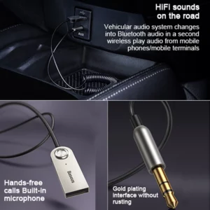 Baseus Bluetooth Car Audio Cable 5.0 Transmitter Wireless Receiver Car AUX 3.5mm Jack Adapter Bluetooth Adapter Audio Cable - Image 3