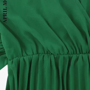 Sleeveless Women Pleated Party Dress Solid Green Blue Black Elegent A-Line Dress Female Loose Mid-Calf Skirt Swing Evening Dress - Image 5