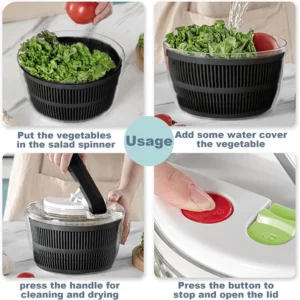 LMETJMA 3L Salad Spinner Large Salad Sowl With Lid One-handed Easy Press Salad Spinner Washer Dryer Drainer Mixer JT249 - Image 3