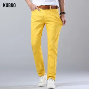 2024 Autumn New Men's Bright Stretch Fit Jeans Trendy Denim Straight-leg Trousers Male Red Lake Blue Yellow Trousers - Image 6