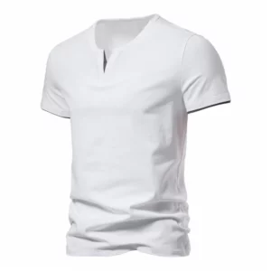 Men's T-shirt Summer Henley V-neck Short Sleeve Men Casual Slim Fit Basic Loose Fitness Sports Breathable Top - Image 4