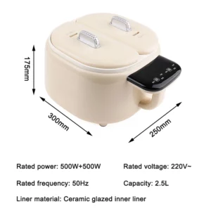 2L Electric Micro Pressure Cooking Pot Double Gallbladder Rice Cooker Smart Food Steamer Noodles Stew Skillet Hotpot Frying Pan - Image 3