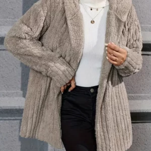 GIBSIE Plus Size Solid Plush Hooded Long Sleeve Jacket Women Autumn Winter Fashion Open Front Warm Casual Outwear Female Coat - Image 1