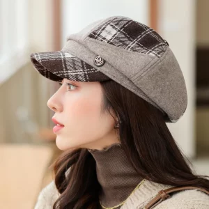 2021 New Cap Visors for Women Woolen Plaid Vintage Spring Autumn Navy Caps Flat Top Classic Beret British Newsboy Octagonal Hat - Image 2