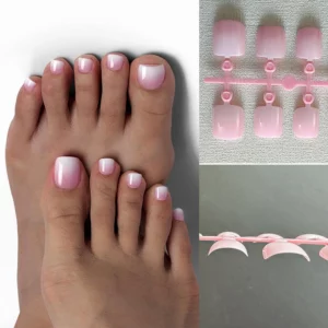120Pcs Fake Toenails Nude Pink Short Square French Line False Toe Nails Detachable Press On Toenails Acrylic Soft ToeNails Tips - Image 3