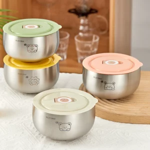 WORTHBUY 316 Stainless Steel Rice Soup Bowls with Lid Children Tableware Anti-Scald Double Layer Food Containers For Kid 380ML - Image 2