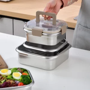Stainless Steel Fresh-keeping Box Kitchen Household Food Grade Refrigerator Storage Box with Lid Frozen Meat Storage - Image 2