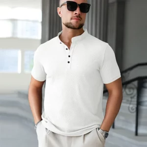 New Men's Business Casual Short Sleeved Bone Flower Solid Color POLO Shirt Fashion Breathable Comfortable Summer Versatile Top - Image 4