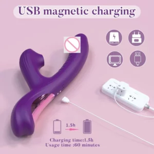 QINYU Vagina Sucking Swinging 2-in-1 Rabbit Vibrator G-Spot Stimulator Dildo Vagina Massager Clitoral Suction Cup Vacuum Sex Toy - Image 5