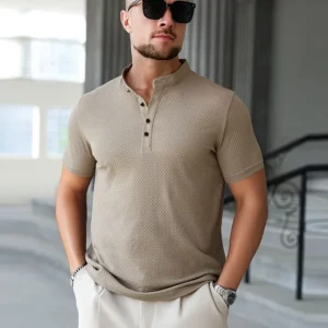New Men's Business Casual Short Sleeved Bone Flower Solid Color POLO Shirt Fashion Breathable Comfortable Summer Versatile Top - Image 1