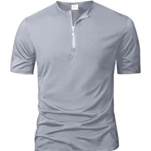 Summer Men's Short Sleeve Solid Color Zipper Collar Shirt Casual Sports T-Shirt Streetwear Daily Outdoor Activities Men's Top - Image 4