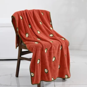 Bathroom Embroidered Bath Towel Avocado Pineapple Strawberry Embroidered Bath Towel Coral Velvet Absorbent Soft Hair - Image 5