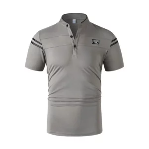 2025 New Men's Casual Fashion Solid Color Short Sleeved Polo Shirt Stand Up Collar Versatile Comfortable Top - Image 1