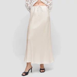 Skirts Women 2024 high quality summer style high waist tie solid color ankle length skirt Women's clothing LDM6649 - Image 4