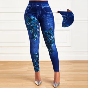 Plus Size Oversized Women High Waist Stretchy Legging Denim Look Skinny Jeggings Ladies Fashion Print Pencil Pants Clothing 2023 - Image 2