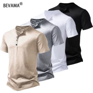 Men's Short Sleeve Henley Shirts Casual Slim Fit Basic Summer O-Neck T-Shirt Men Casual Solid Color T-Shirts Streetwear - Image 1