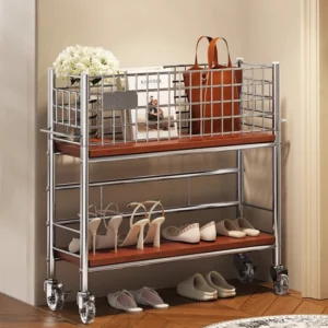 Mid-Century Shoe Cabinet Slim Storage Organizer Space Saving Shoe Rack for Entryway Vintage Narrow Shoe Shelf with Anti-Slip - Image 4