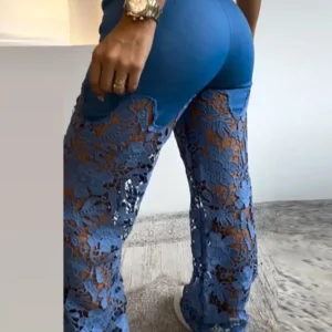 Urban Euphoria Lace Patchwork Women Pants Hollow Out Zippers Pocket Button Female Jeans 2025 Summer Street Wide Leg Lady Outwear - Image 5