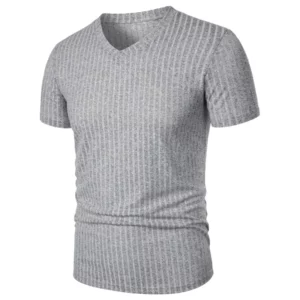 Summer Men's Short Sleeve Muscle T Shirts Stretch V Neck Bodybuilding Lightweight Streetwear Workout Tee Shirts Ribbed Shirt - Image 2