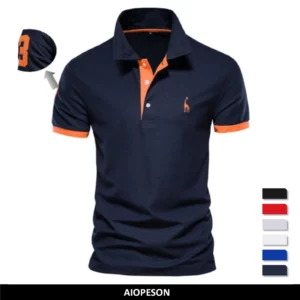 AIOPESON Embroidery 35% Cotton Polo Shirts for Men Casual Solid Color Slim Fit Mens Polos New Summer Fashion Brand Men Clothing - Image 1